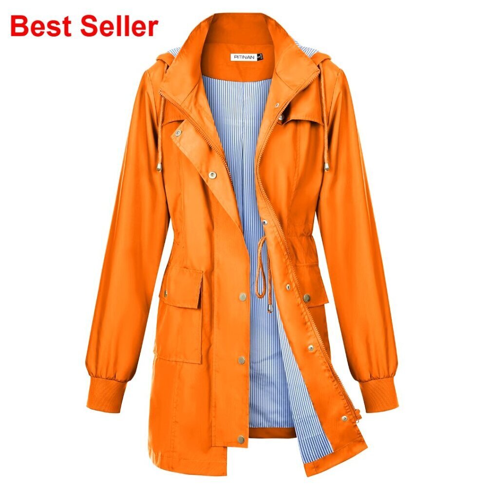 Waterproof Raincoat with Hood, Lightweight Windbreaker, Polyester Shell